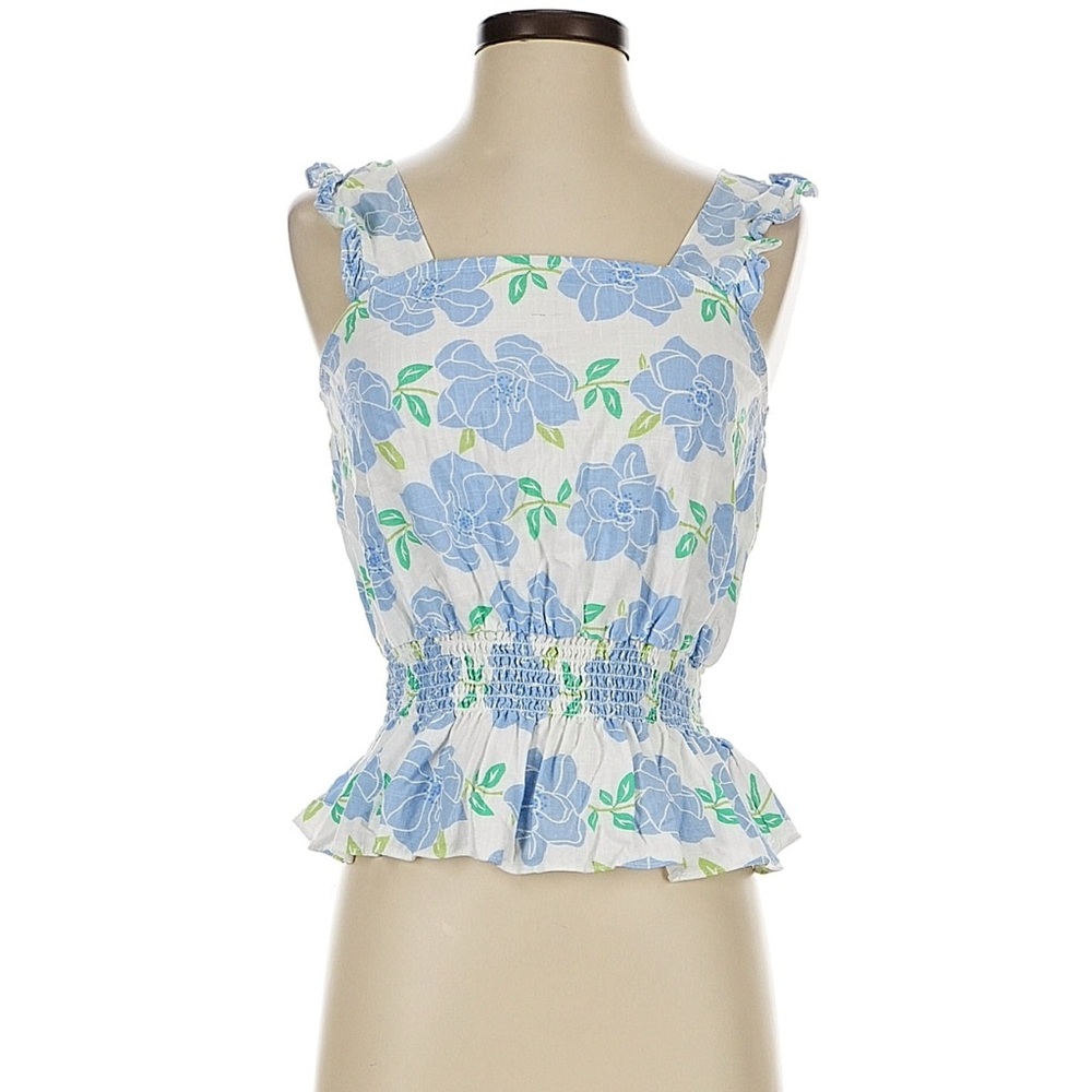 Draper James White and Blue Floral Smocked Blouse